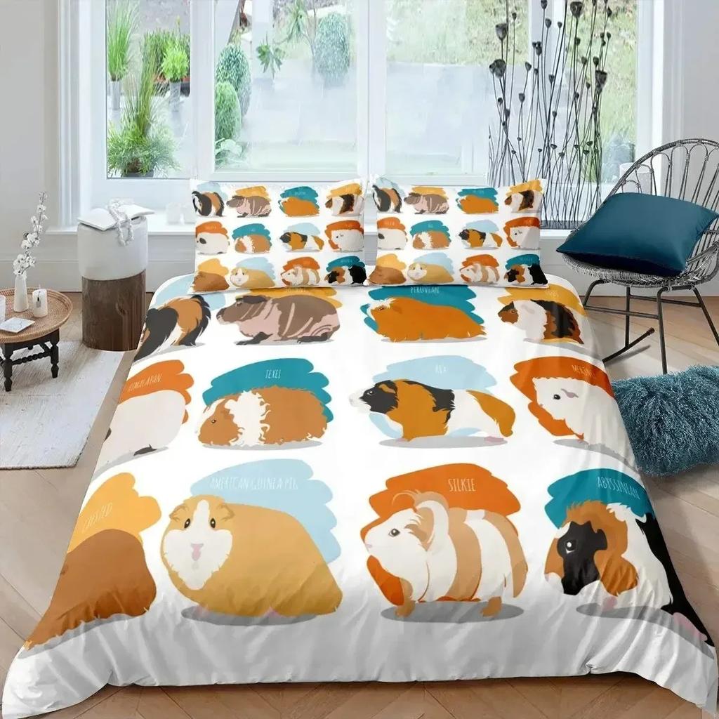 New Guinea Pig Bedding Set Cute Mouse 3D Duvet Cover Animal Comforter Cover for Kids Teen Soft Twin Polyester Quilt Cover