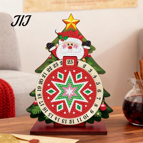 Gemstone Painting Decoration Christmas DIY Rhinestone Countdown Calendar, 25 Days Rotating Creative Gift Tree Advent Wooden Tabletop Ornament