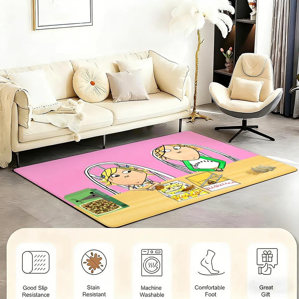 C-Charlie and Lola anime Floor Mat Bedroom Living Room Flannel Door Mat Non-Slip Home Decor