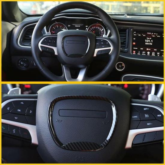 Steering Wheel Cover Trim Bezel For Dodge Challenger 2015+ Charger Carbon Fiber