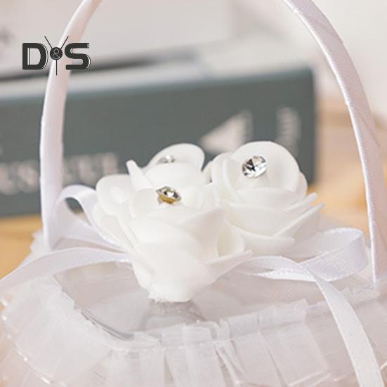 Rhinestone Decor Wedding Ring Pillow Rose Beautiful Wedding Elegant Lace Jewelry Case