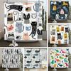 Cat Printed Shower Curtain Cartoon Animal Bath Curtains Bathroom For Bathtub Bathing Cover Shower Curtains with 12 Pcs Hooks