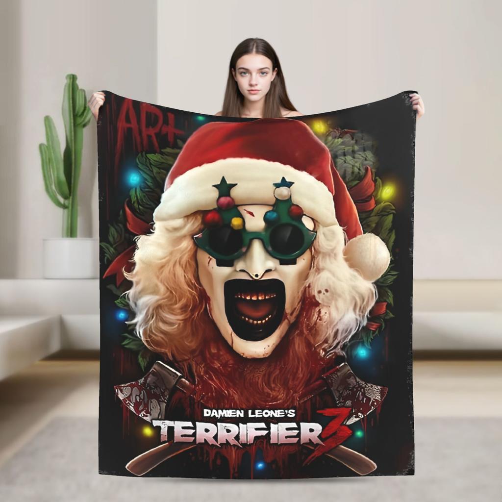 Terrifier 3 Christmas Santa Blanket The Clown Plush Vintage Warm Throw Blankets for Coverlet Spring/Autumn