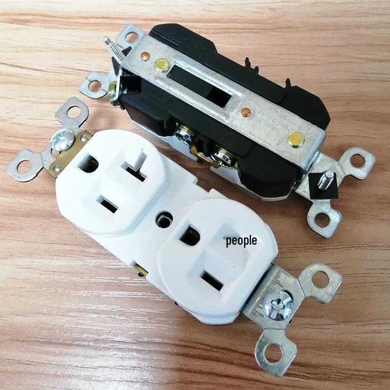 White 20A American Double Duplex Outlet, US Standard, Industrial Double Gang, Six-Hole Flush Mount, 5-20R