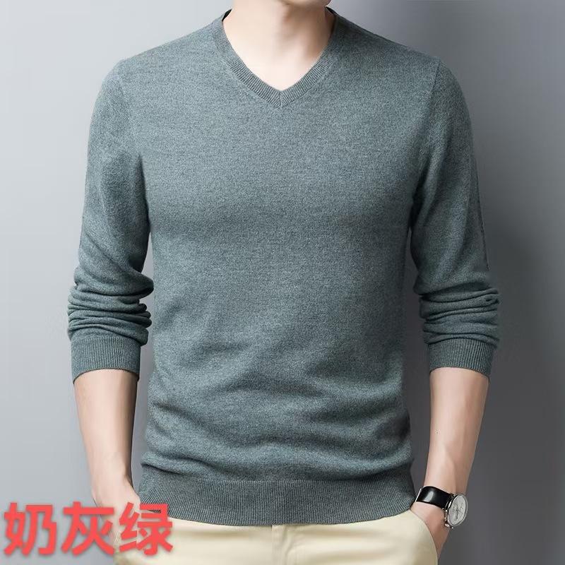 100% Pure Wool Sweater Men'S Spring And Autumn Chicken Heart Neck Knitted Sweater Versatile Men'S Wool Sweater Casual Bottoming Shirt