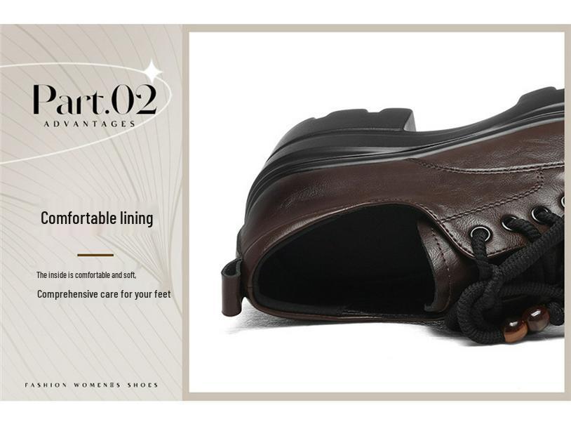 Золотой Кролик 2025 Осень Женские Кожаные Лоферы на шнуровке в британском стиле с круглым носком