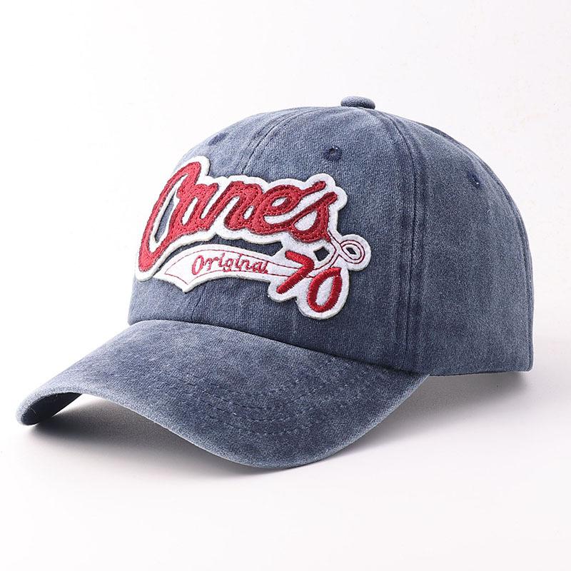 Hats men's and women's spring and summer baseball caps washed old letter embroidery curved edge peaked caps versatile retro couple hats tide