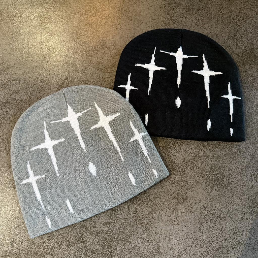 Retro Street Style Cross Knit Cap With Fluffy Acrylic Blend For Fall Winter