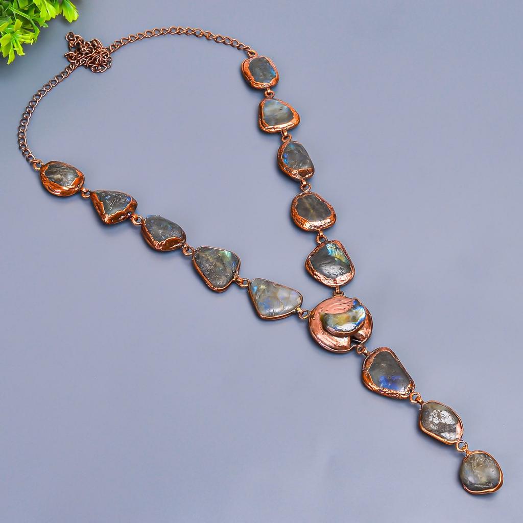 Лабрадорит Драгоценный Камень Медная Бохо Цепочка Ручной Работы Подарок Лучшему Другу Ожерелье Ювелирное Изделие V-16