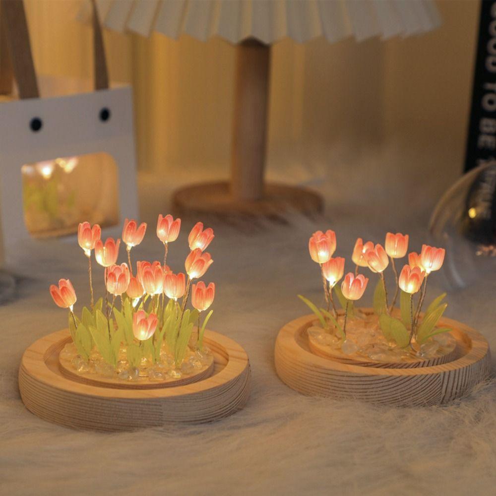 Multicolor Tulip Night Light Glass Plastic Luminous Table Lamp Valentine's Day Gift