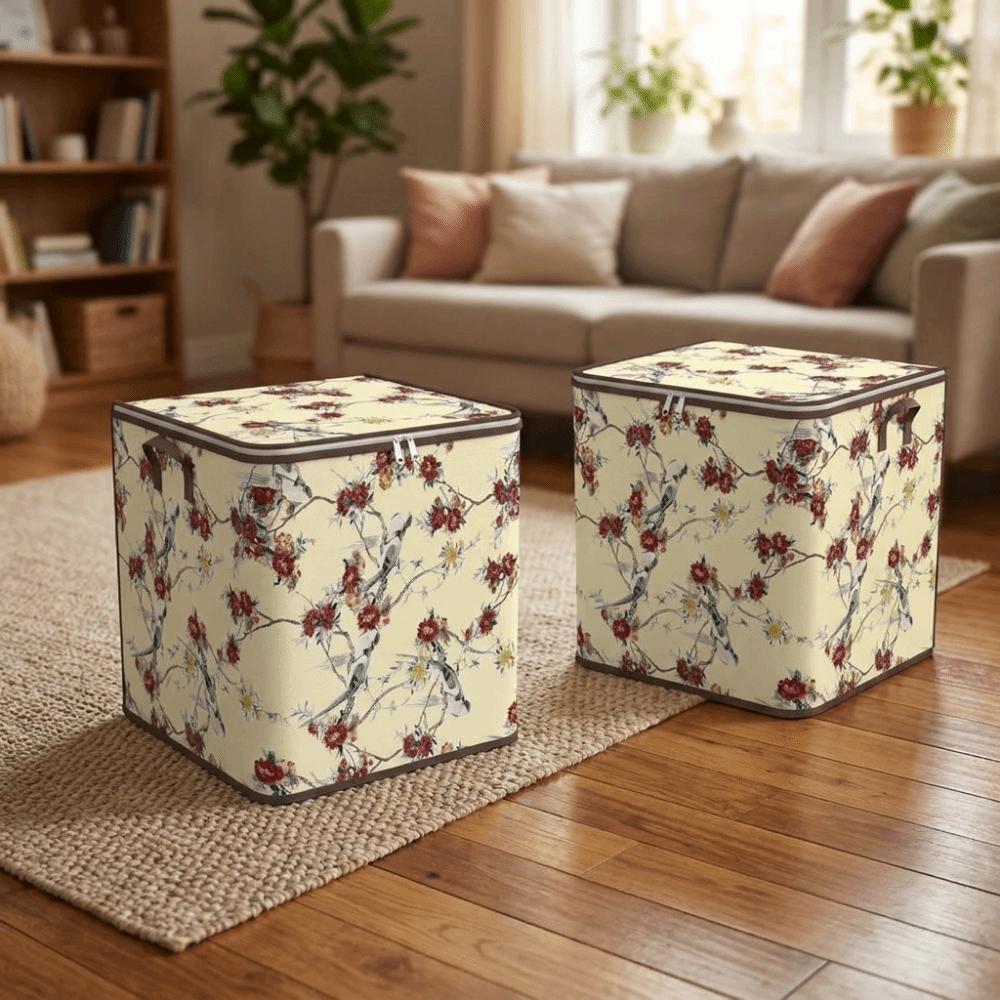 Non-woven Fabric Flower Bird Pattern Storage Bag Dust-proof Quilt Storage Container Bedding
