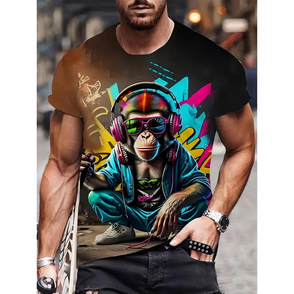 Летняя футболка с принтом забавной обезьяны для детей, повседневная футболка с коротким рукавом для мальчиков, топ, футболка с обезьяной для девочек