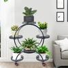 6 Pots Plants Flower Holder 4 Tier Display Shelf Rack with Wheels for Patio Garden Yard Home Decor Indoor Outdoor, Round Black