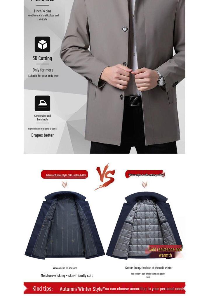 Windproof Spring/Autumn Jacket for Middle-Aged & Elderly Men, Plus Size, Business Casual, Lapel Design, Dad's Autumn Shirt Jacket