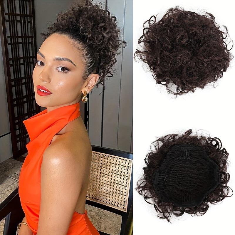 Небрежный пучок, эластичный шнурок, накладные волосы, короткие кудрявые резинки для волос, хвост, синтетические наращивания для женщин, для ежедневного использования, для вечеринок