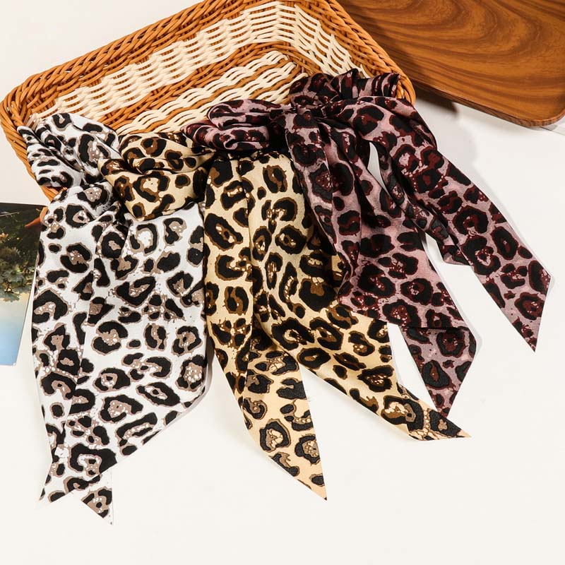 Vintage Leopard Print Ribbon Hairpin  for Women Girls Elegant Large Bowknot Solid Satin Spring Clamp Barette Hair Accessories