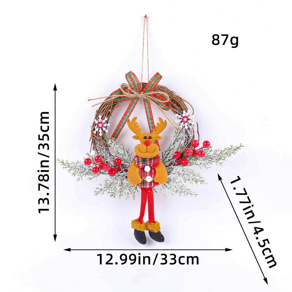 Handmade 3D Rattan Reindeer Christmas Wreath - Door or Wall Hanging Decoration