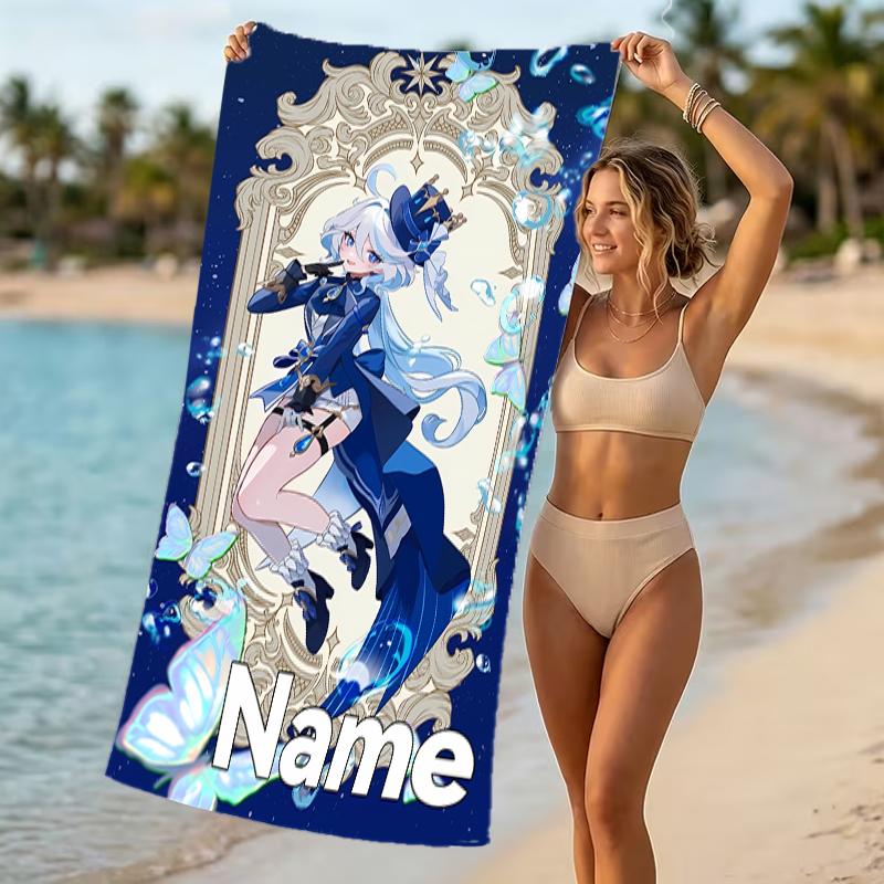 Customizable personalized beach towels Genshin Impact Furina themed designs.Suitable for the beach, yoga, sports;ideal as beach accessories