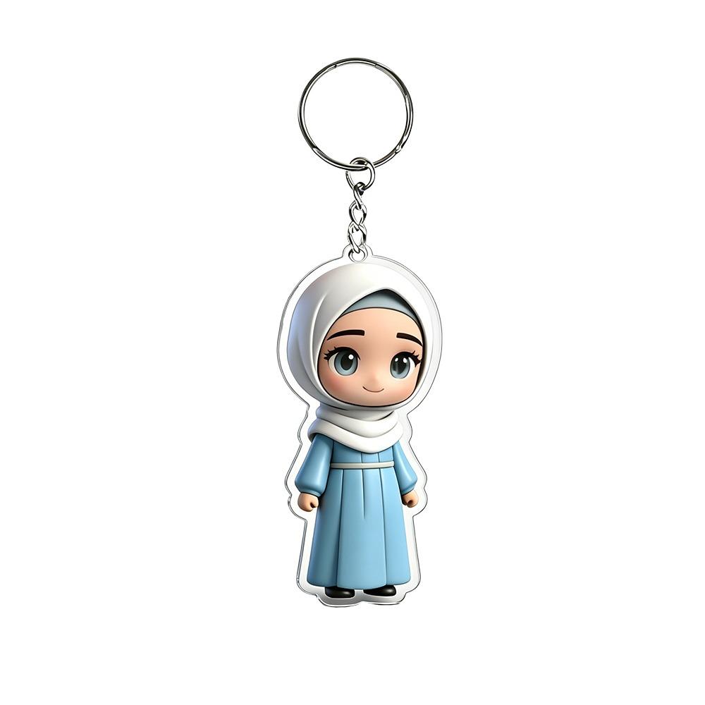 Cute Style 2D Flat Design Acrylic Keychain Acrylic Material Lightweight Hijab Girl Keychain Cartoon Key Pendant Backpack Hanging