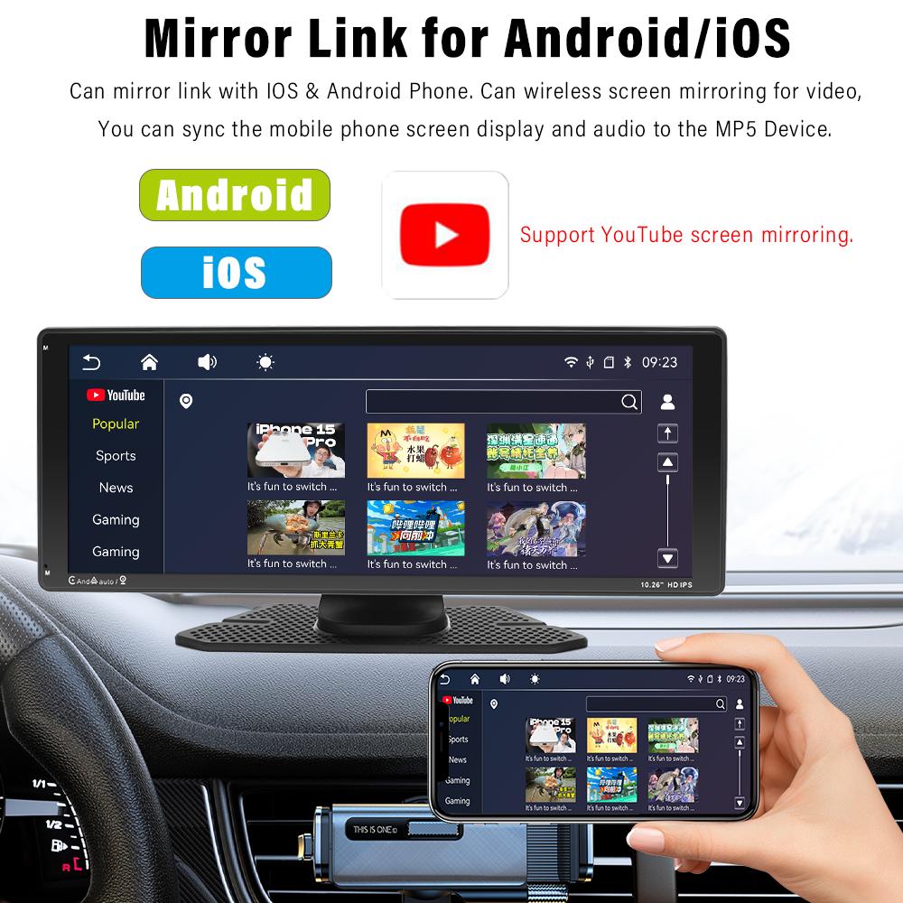 10.26'' Portable Car Radio Wireless Carplay HD IPS Display Touch Screen MP5 Player,Built-in Youtube,Mirror Link FM Transmit Autoaudio DSP