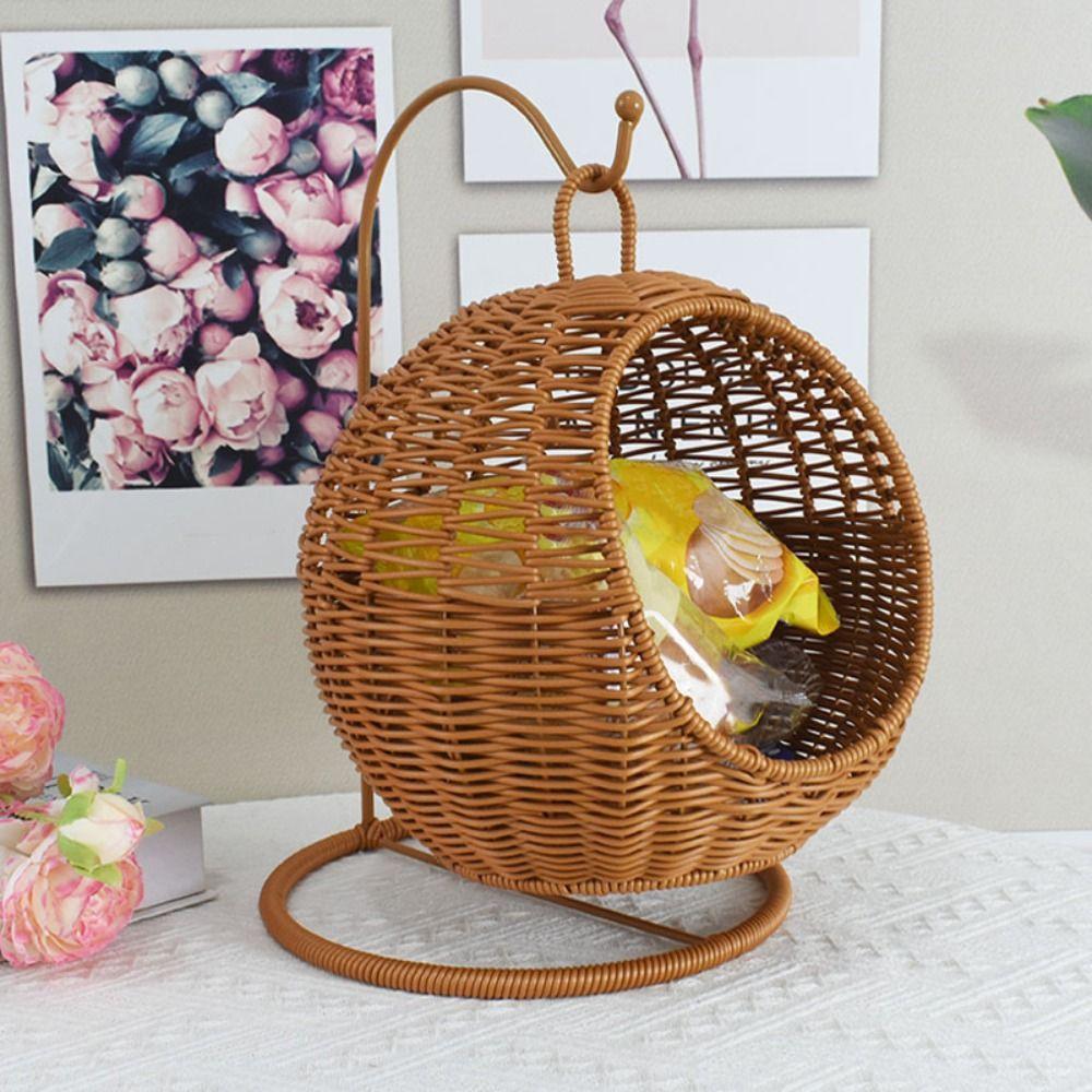Multipurpose Woven Storage Basket with Handle Hand Woven Basket Desktop Clutter Sorting Box