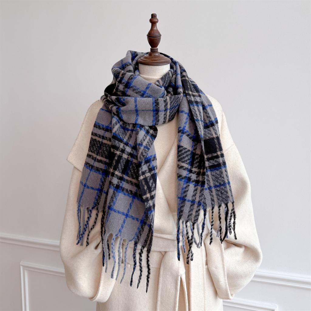 Black And White Plaid Scarf Women'S Winter Warm Versatile Imitation Cashmere Scarf Shawl High-End Couple Scarf