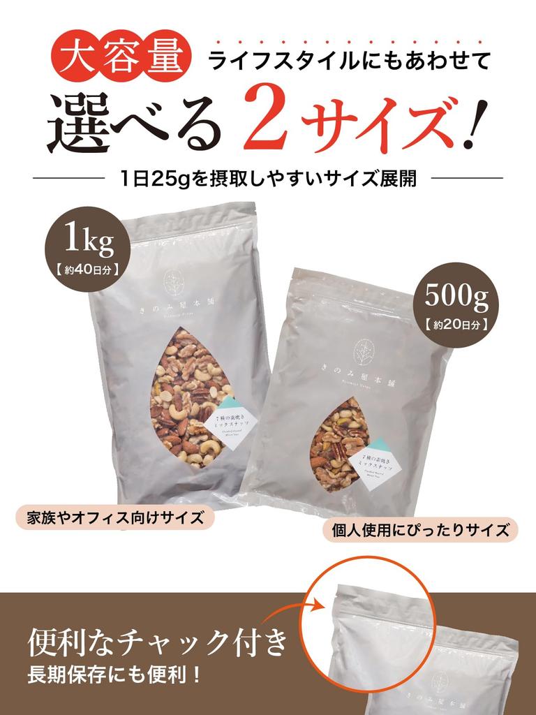 Kinomiya Honpo Raw Mix Nuts 500g Almonds Cashews Walnuts No Salt No Oil Domestic Zipper Bag 20 Servings Snack Munchies