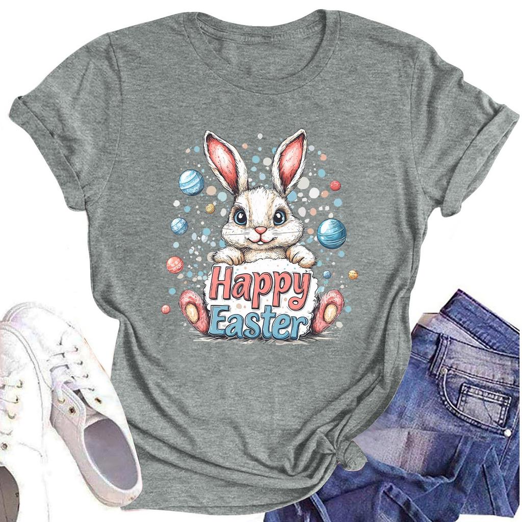 Women's Top Round Neck Casual Printed Short-sleeved T-shirt Top