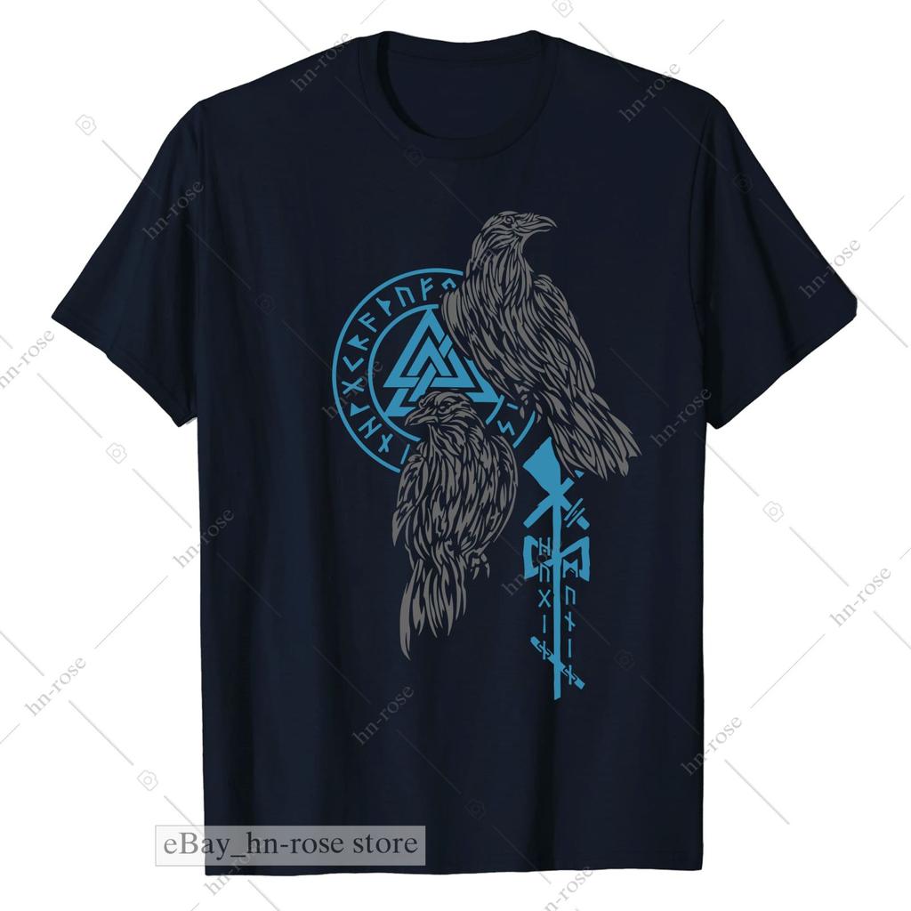Unisex shirt Cotton Oversize Large Size NEW Viking Raven - Norse Mythology Odin Huginn Muninn Rune Symbol Pagan Tee