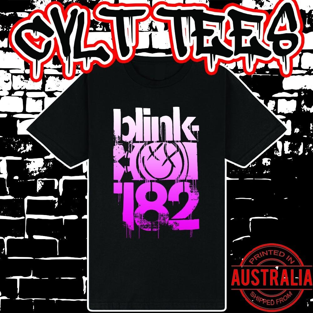Футболка с принтом группы Blink 182 ~ Премиум Черная Хлопковая Унисекс Футболка Gildan