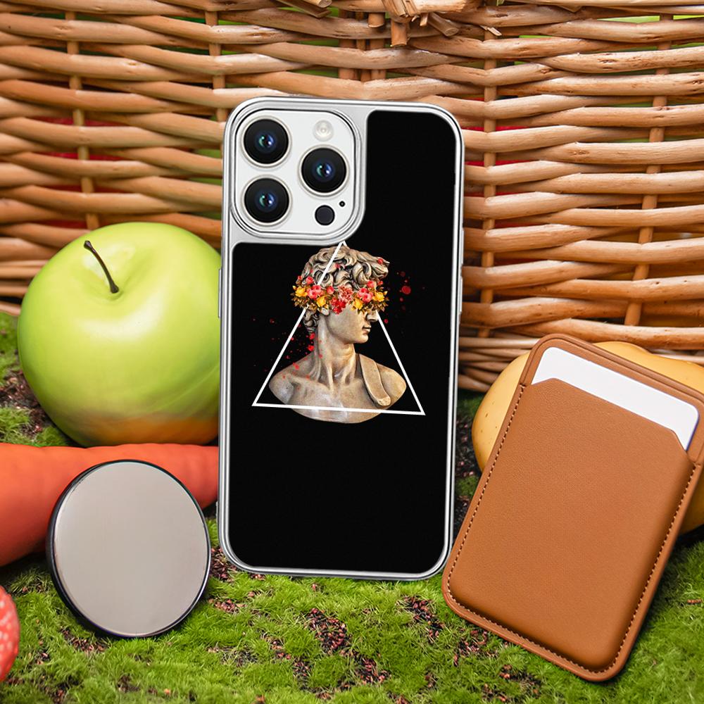 Roman statues cool hip-hop poster design Phone Case for iPhone 16 15 14 13 12 11 Pro Max Sheepskin Silver-edged protective case