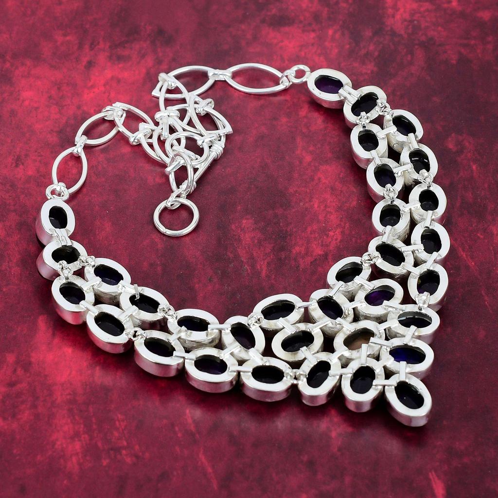 Purple Flash Labradorite 925 Solid Sterling Silver Necklace, With Adjustable Chain, Handmade Gemstone Jewelry, Necklace For Memorial Day