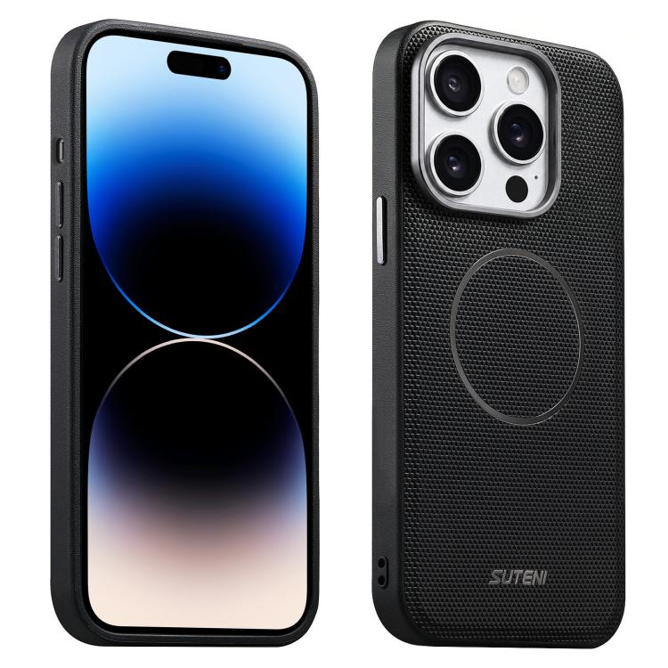 Suteni G8 Magnetic Triangle Texture Vegan Leather Shockproof Phone Case For iPhone 16 Pro