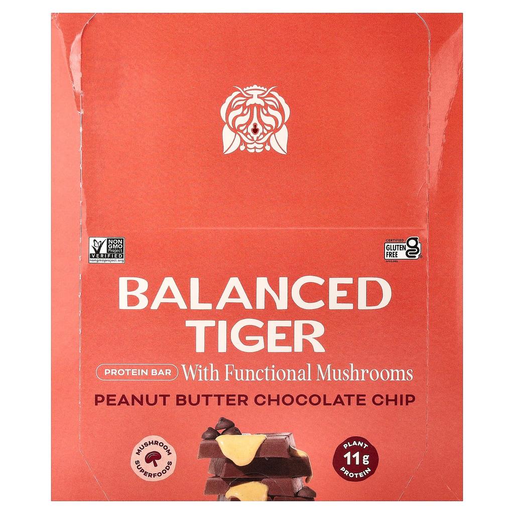 Balanced Tiger Protein Bar, Peanut Butter Chocolate Chip, 12 Bars, 44g (1.55oz) Each