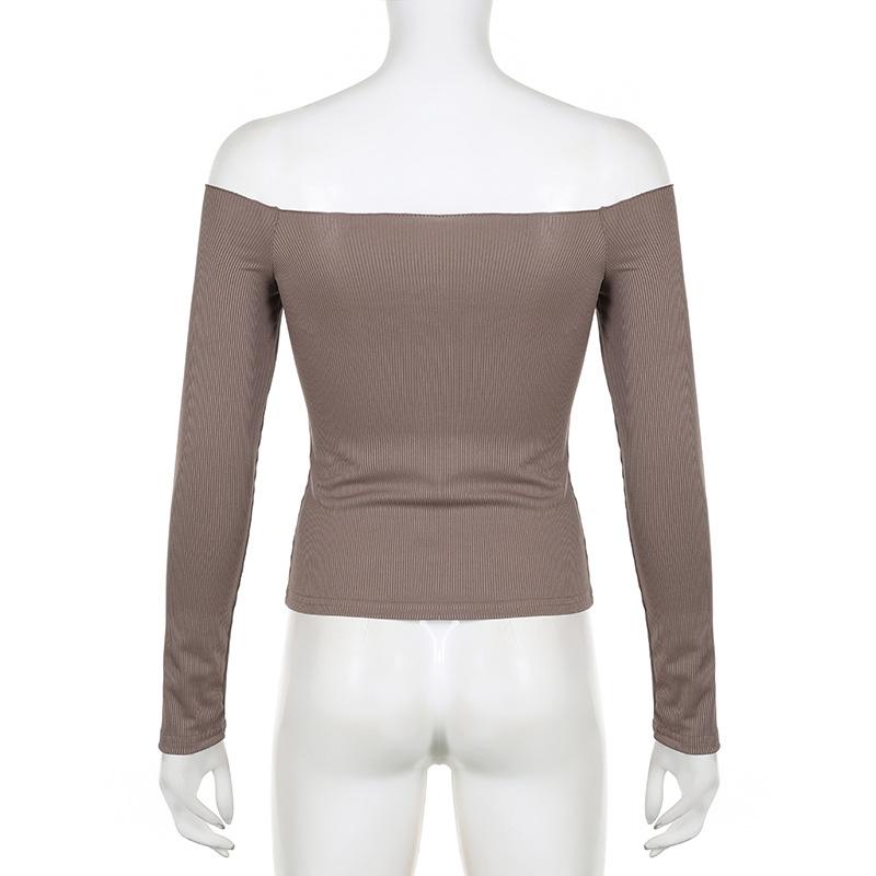 Черные однотонные элегантные топы с длинными рукавами, корейская модная тонкая сексуальная укороченная футболка, женская осенняя одежда