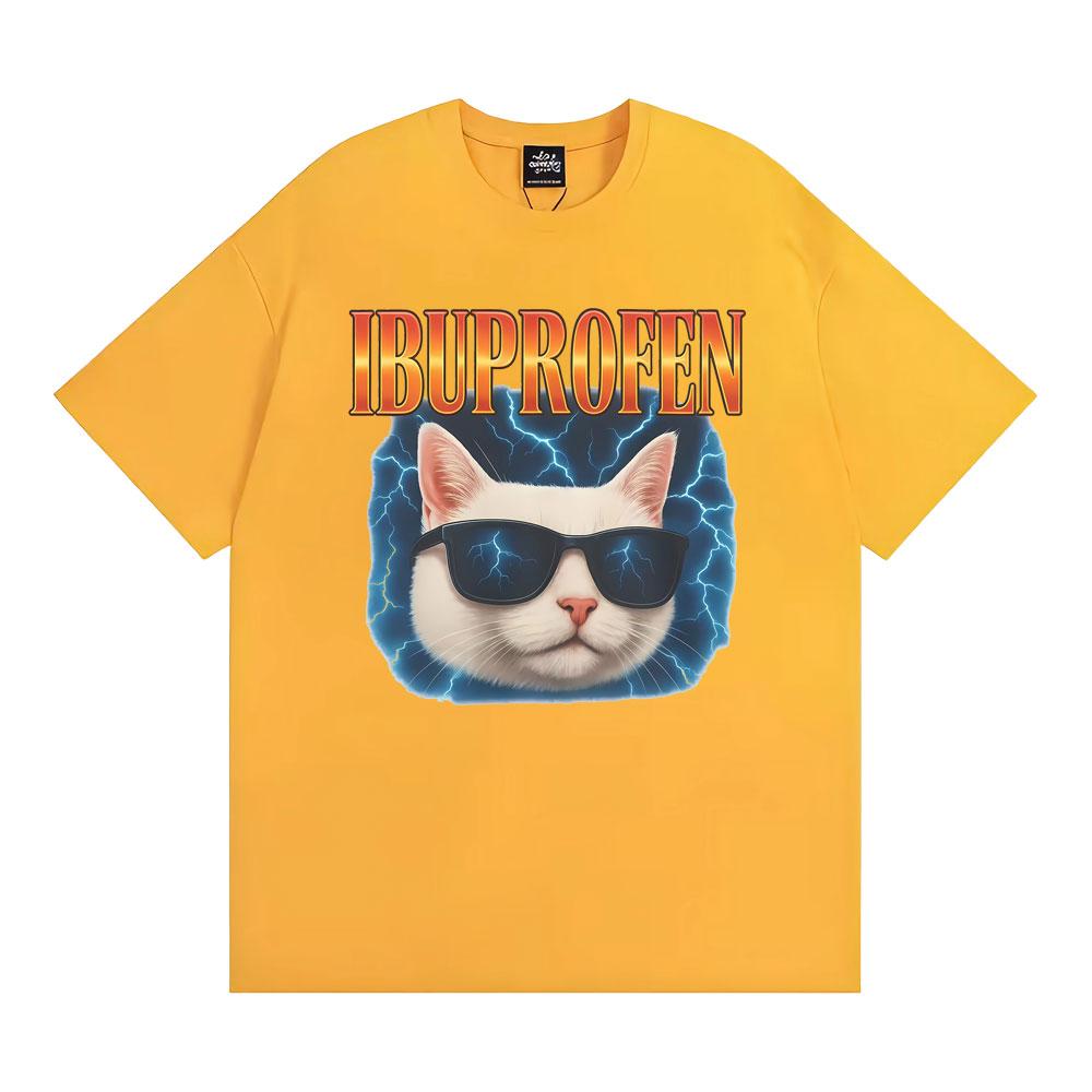 ИБУПРОФЕН Смешные Молния Dank Кот Мем Футболки Унисекс Одежда Мода Уличная Мода Футболка Летние Топы Свободные 100% Хлопок Футболка