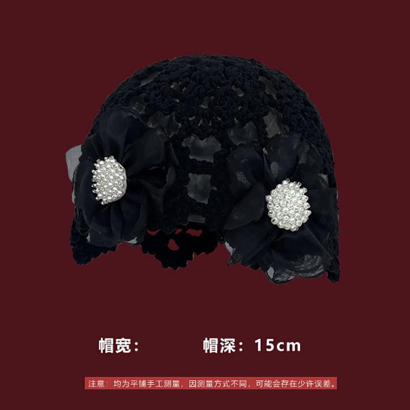 Hollow pearl pendants, handmade wrapped hats, women's ethnic style knitted pullover hats, vintage large toe pile hats