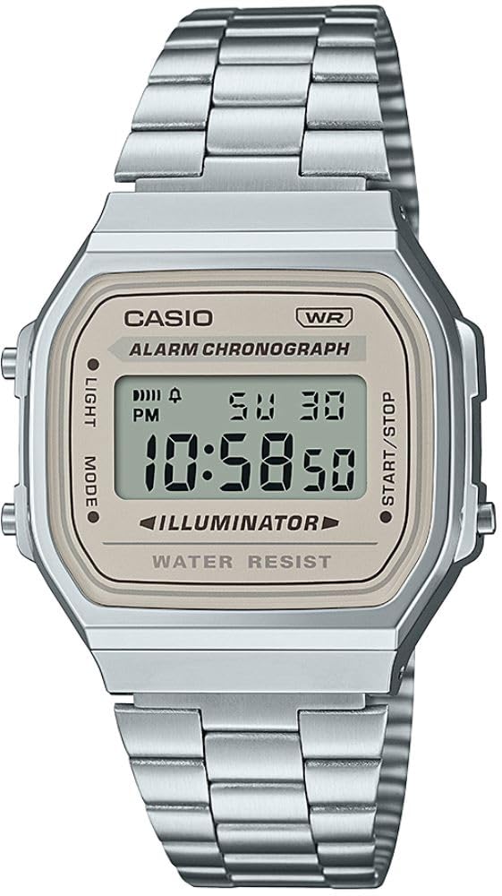 Casio Винтажные женские цифровые часы A168WA-8AYDF Серебристо-бежевые Городской ретро
