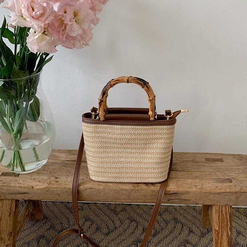 Женские соломенные плетеные сумки через плечо, женские ретро-сумки через плечо, летние пляжные сумки для отдыха на море, повседневные сумки с бамбуковыми ручками