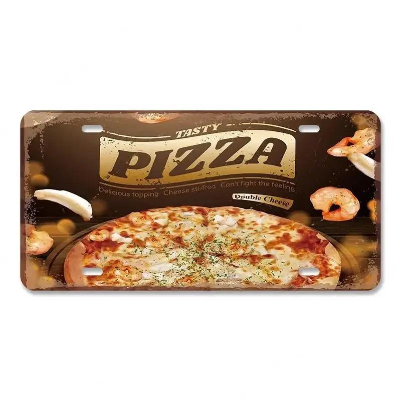 Vintage Delicious Foods Plate Metal Aluminum Sign Pizza Hot Roll Sandwich Donuts Metal Poster Home Cafe Restaurant Wall Decor