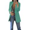 Women Solid Open Front Pockets Cardigan Formal Suit Long Sleeve Blouse Coat