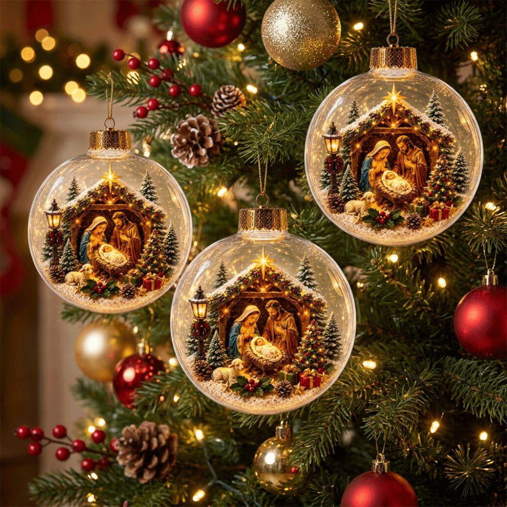 Acrylic Christmas Bauble Ornament Transparent Xmas Tree Hanging Pendant  Winter Scene