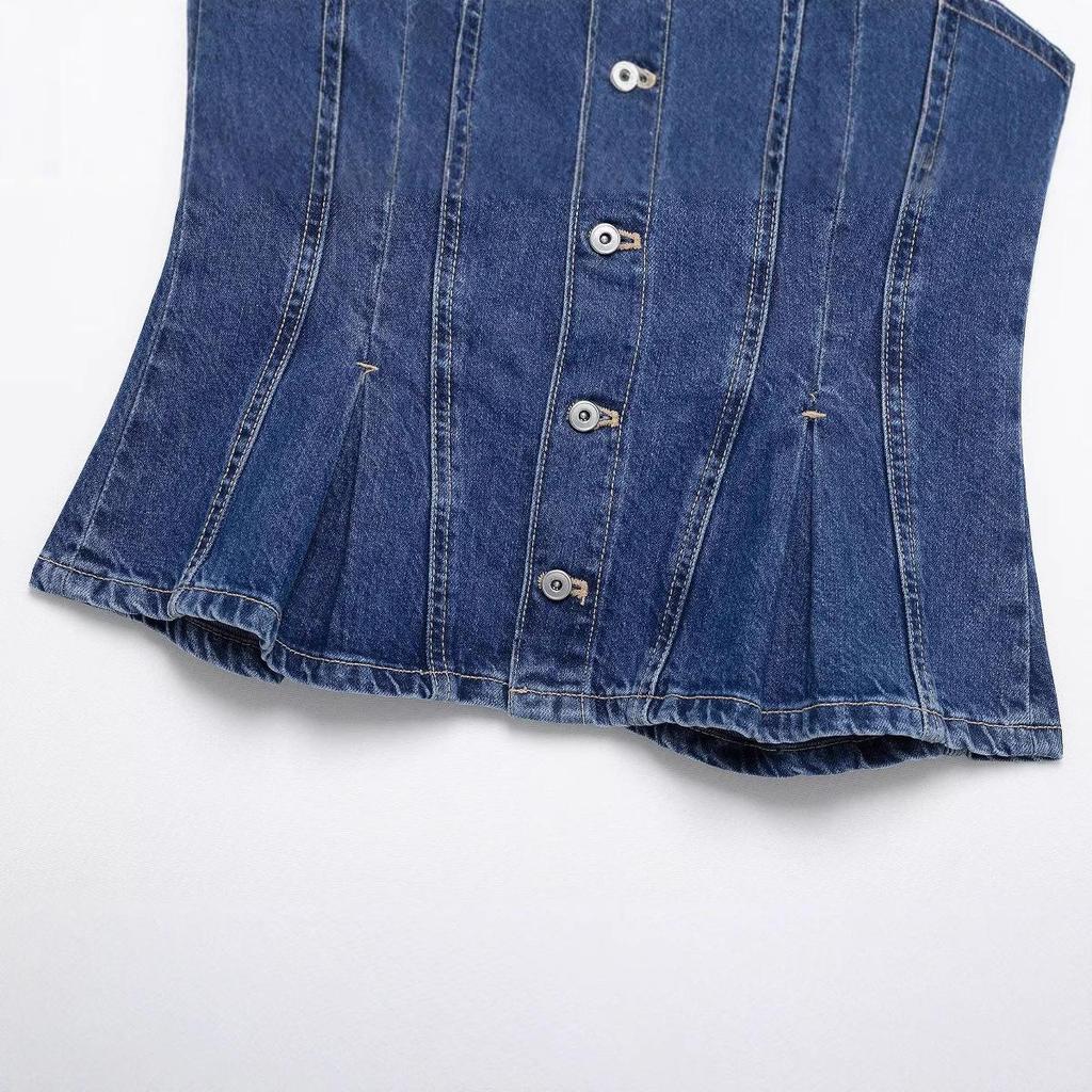 2025 Spring Women's Fashion: European & American Style Denim Bustier Top