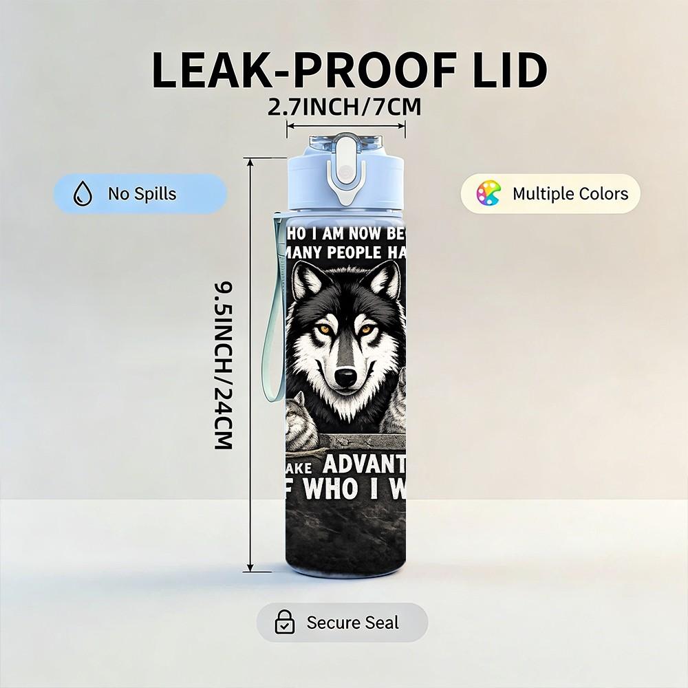 1PC Wolf Dark Mask Text Quote Print 750ml Color Plastic Sports Water Bottle Leakproof Flip Straw Lid Suitable for Sports Office Home Use