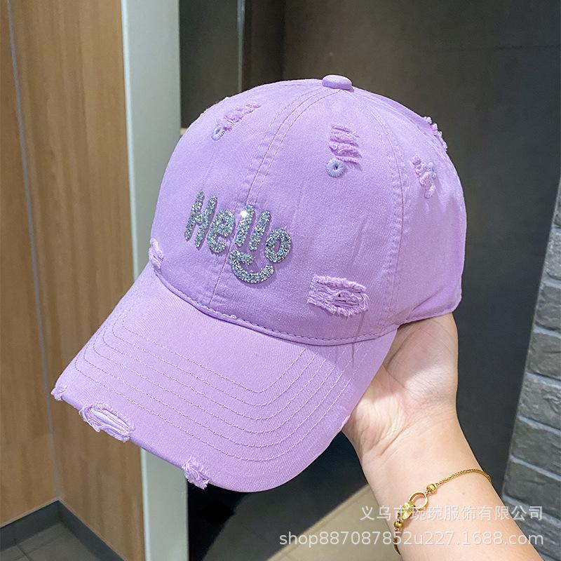 Spring letter hot diamond baseball hat men and women outdoor old hole shading sun protection cap casual cap
