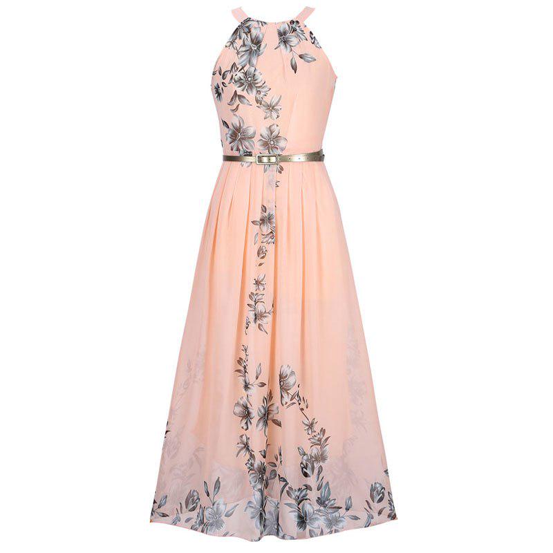 Floral Print Halter Chiffon Long Dress Women Dresses Sexy Casual Beach Dress