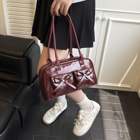 Женская сумка-тоут из искусственной кожи, наплечная сумка с милыми бантиками, водонепроницаемая повседневная сумка для поездок на работу, прогулок по улице, ежедневных дел