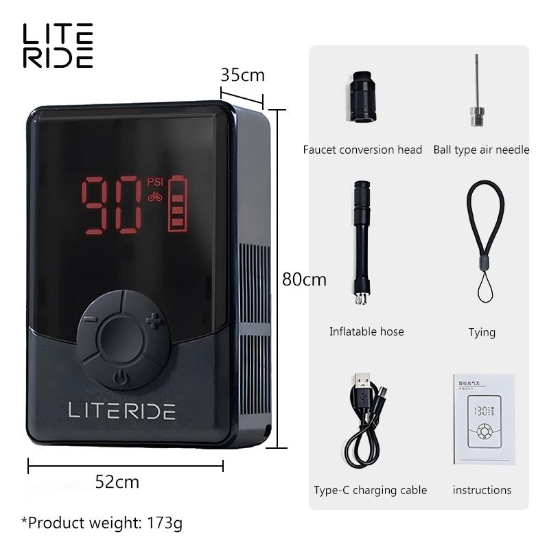 LITERIDE 120 PSI Portable Pocket Bike Electric Air Pump MINI Tire Inflator For Bicycle Digital Gauge Display
