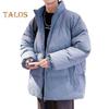 Men Cotton Padded Coat Stand Collar Long Sleeve Zipper Placket Thickened Jacket with Side Pockets Solid Color Puffer Outwear
