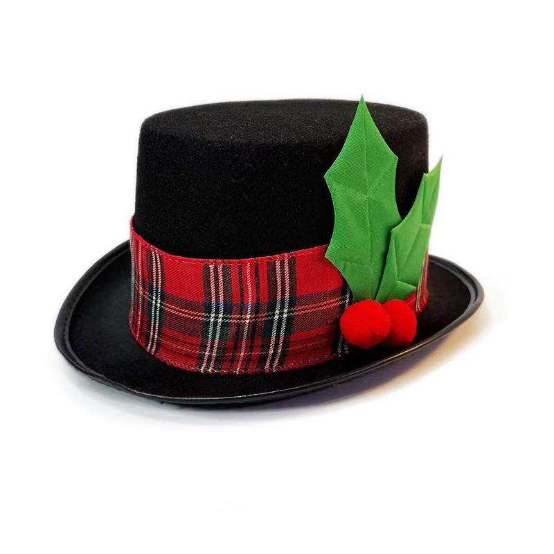 Новый Рождественский Верхушка Елки Шляпа-Цилиндр Украшение Голова Снеговика Головной Убор Широкополая Шляпа-Федора Красно-Клетчатая Ягодная Шляпа Косплей Вечеринка Переодевание